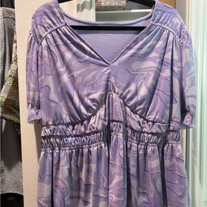Lavender Marble Swirl V-Neck Smocked Waist Top